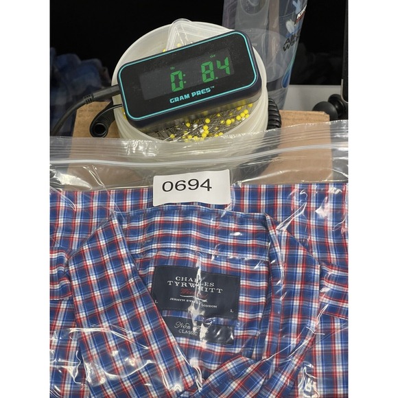 Charles Tyrwhitt Mens L Blue Plaid Weekend Non-Iron Classic Fit Shirt - Picture 12 of 12